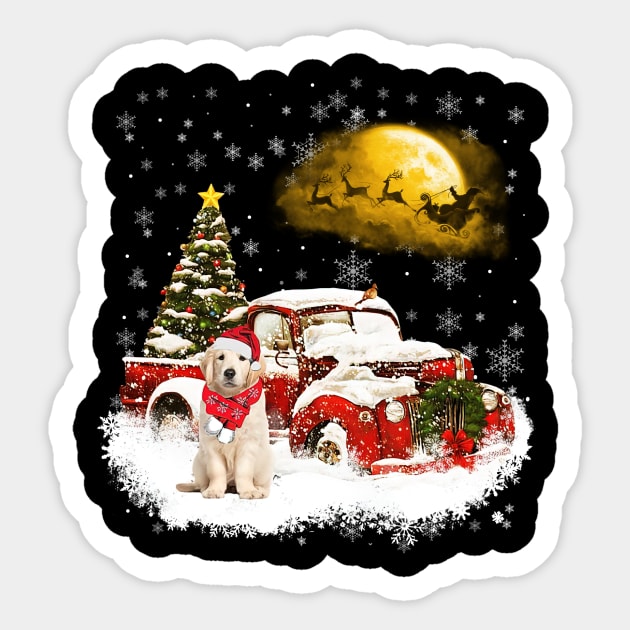 Red Truck Xmas Tree Golden Retriever Christmas Sticker by Benko Clarence